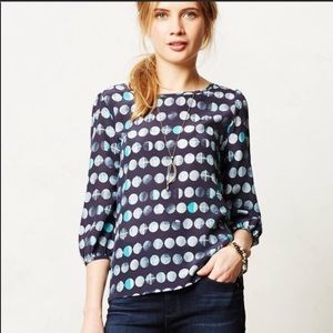 Anthropologie HD in Paris moon phase silk blue blouse